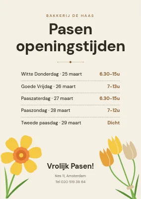 Paasopeningstijden — bakkerij met narcissen