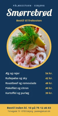 Dørplakat til frokoststue — bestil smørrebrød