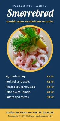 Door poster for a lunch room — order smørrebrød