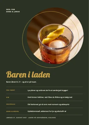 Drinkskort til bryllup i laden