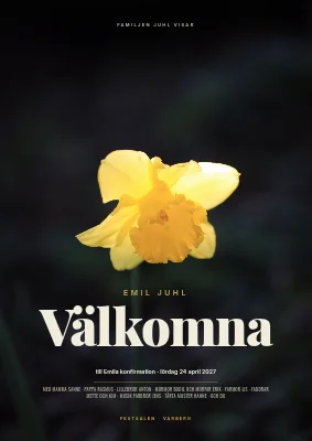 Konfirmation — välkomstskylt som retro filmaffisch
