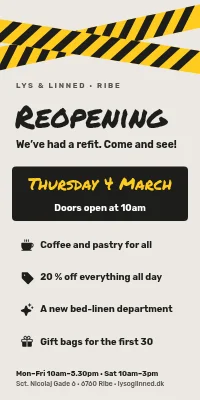 Door poster for a shop — reopening after the refit