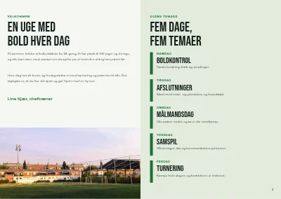 Side 2–3 af Fodboldskole om sommeren – 8 sider