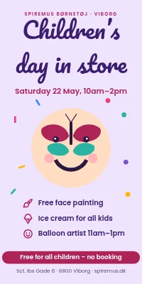 Door poster for a shop — children’s day with face painting and ice cream