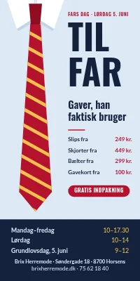Dørplakat til herreekvipering — fars dag 5. juni