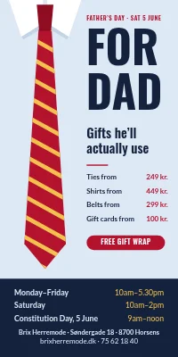 Door poster for a menswear shop — Father’s Day 5 June