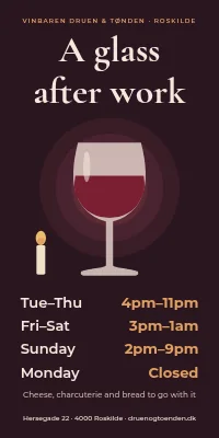 Door poster for a wine bar — opening hours