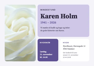 Mindestund — rolige felter med hvid rose
