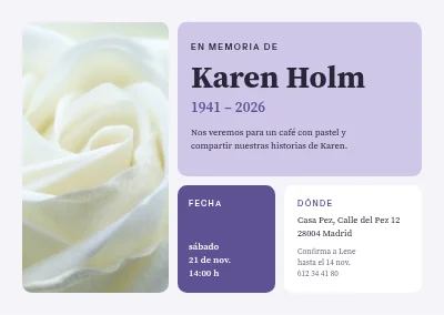 Acto en recuerdo — azulejos serenos con una rosa blanca