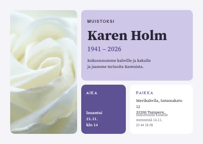 Muistotilaisuus — rauhalliset ruudut ja valkoinen ruusu
