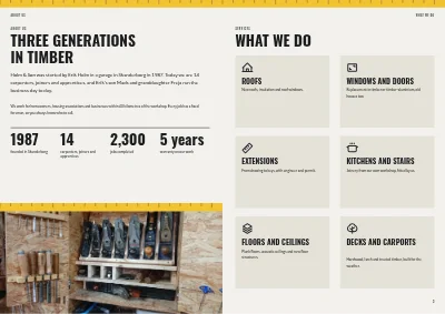 الصفحات 2–3 من Carpentry firm brochure – 12 pages