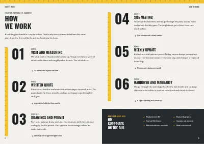 الصفحات 4–5 من Carpentry firm brochure – 12 pages