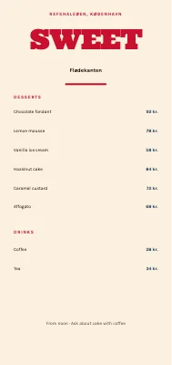 Dessert menu Flødekanten — Refshaleøen