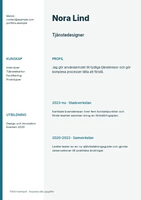 Tjänstedesigner — vänsterkolumn