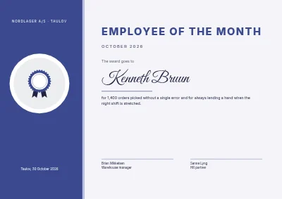 Employee of the month — warehouse