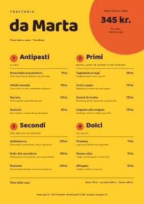 Trattoria — italiensk meny