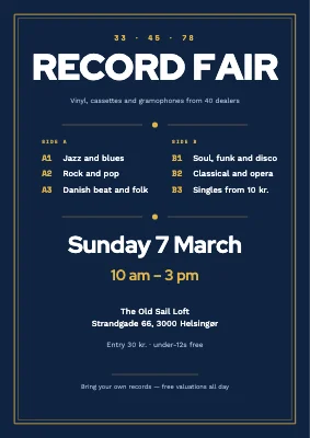 Record fair — LP back cover with a gold frame
