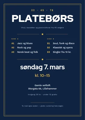 Platemesse — LP-bakside med gullramme
