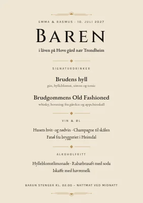 Drikkemeny — baren i låven