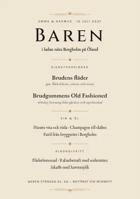 Dryckesmeny — baren i ladan