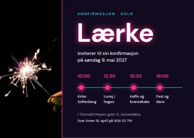 Konfirmasjon — neontidslinje for dagen