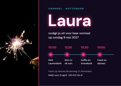 Vormsel — neon tijdlijn van de dag
