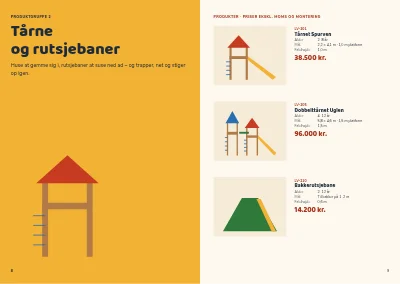 Side 8–9 af Produktkatalog for legepladsudstyr – 24 sider