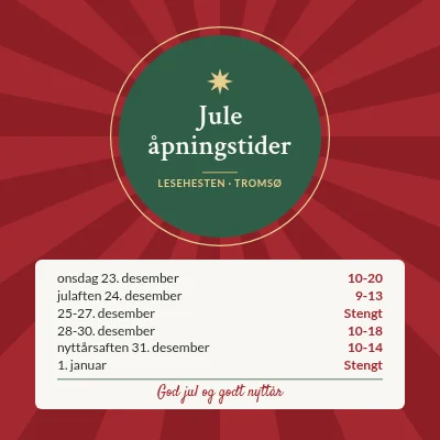 Åpningstider i jula — butikk