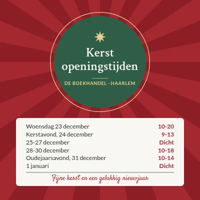 Kerstopeningstijden — winkel