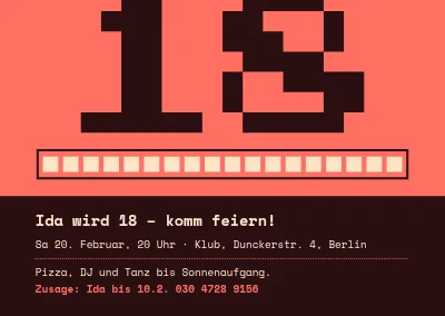 18. Geburtstag — Einladung mit Pixel-18