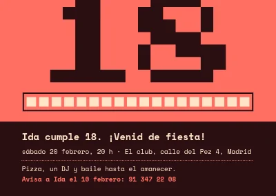 18 cumpleaños — invitación con un 18 de píxeles