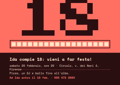 18º compleanno — invito con un 18 pixel