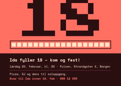 18-årsdag — invitasjon med en piksel-18