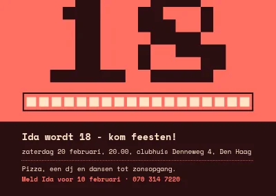 18e verjaardag — uitnodiging met een pixel-18