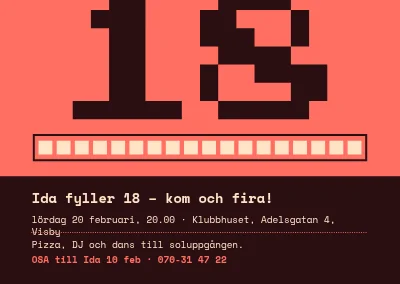 18-årsdag — inbjudan med pixel-18