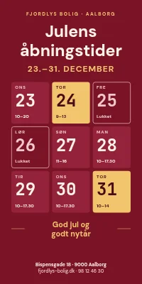 Dørplakat til butik — juleåbningstider 23.–31. december