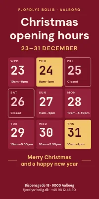 Door poster for a shop — Christmas opening hours 23–31 December