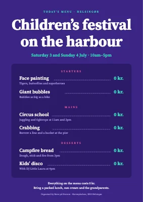 Children’s festival — today’s menu on the harbour