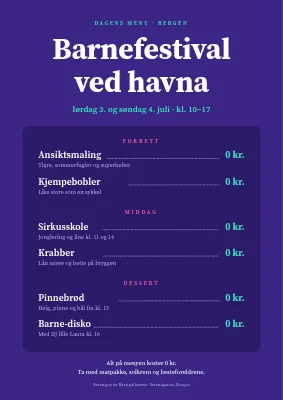 Barnefestival — dagens meny på havna