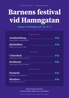 Barnfest — dagens meny vid hamnen