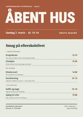 Åbent hus på efterskolen — plakat