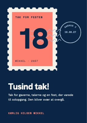 18-års fødselsdag — takkekort som frimærke