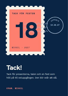 18-årsdag — tackkort som frimärke