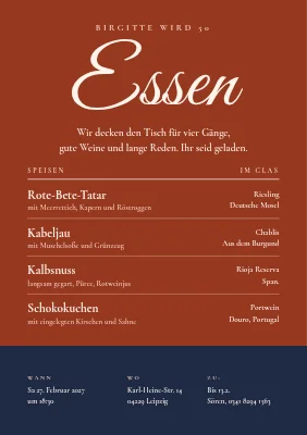 Geburtstagsdinner — Einladung als Weinkarte