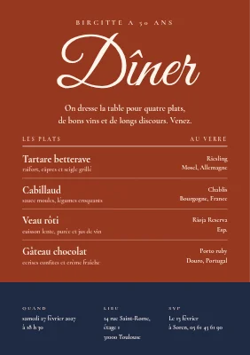 Dîner d'anniversaire — invitation en forme de carte des vins