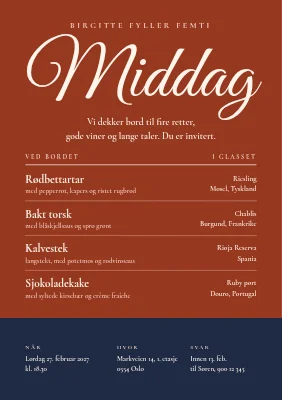 Bursdagsmiddag — invitasjon som vinmeny