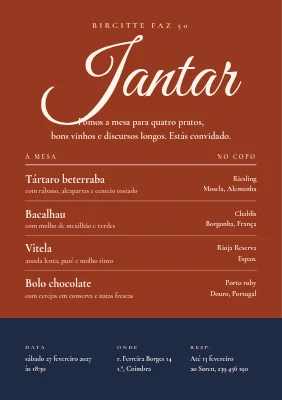 Jantar de aniversário — convite em formato de carta de vinhos