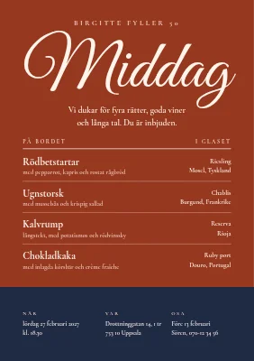 Födelsedagsmiddag — inbjudan som vinmeny