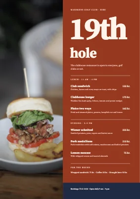Golf club restaurant menu
