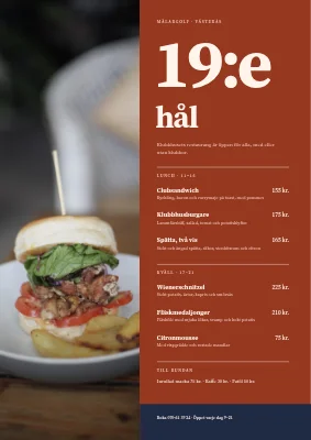 Meny för golfklubbens restaurang